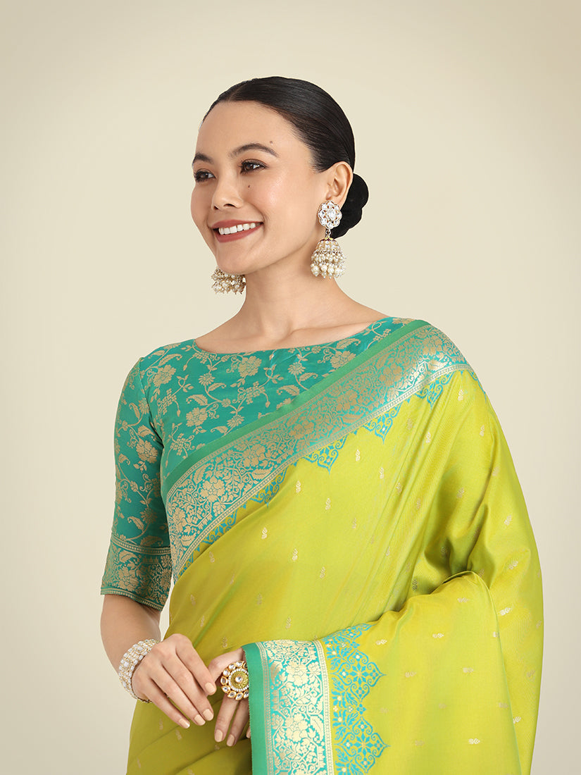 Parrot Green Banarasi Silk Saree with Traditional Zari Weaving