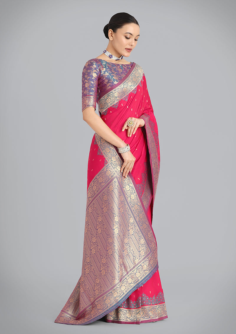 Pink Banarasi Silk Designer Saree with Traditional Zari Weaving