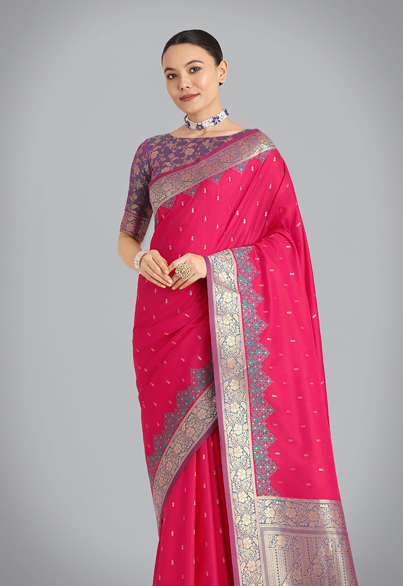 Pink Banarasi Silk Designer Saree with Traditional Zari Weaving