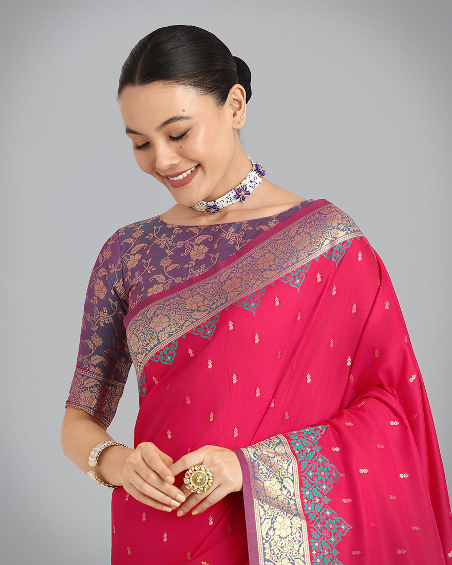 Pink Banarasi Silk Designer Saree with Traditional Zari Weaving