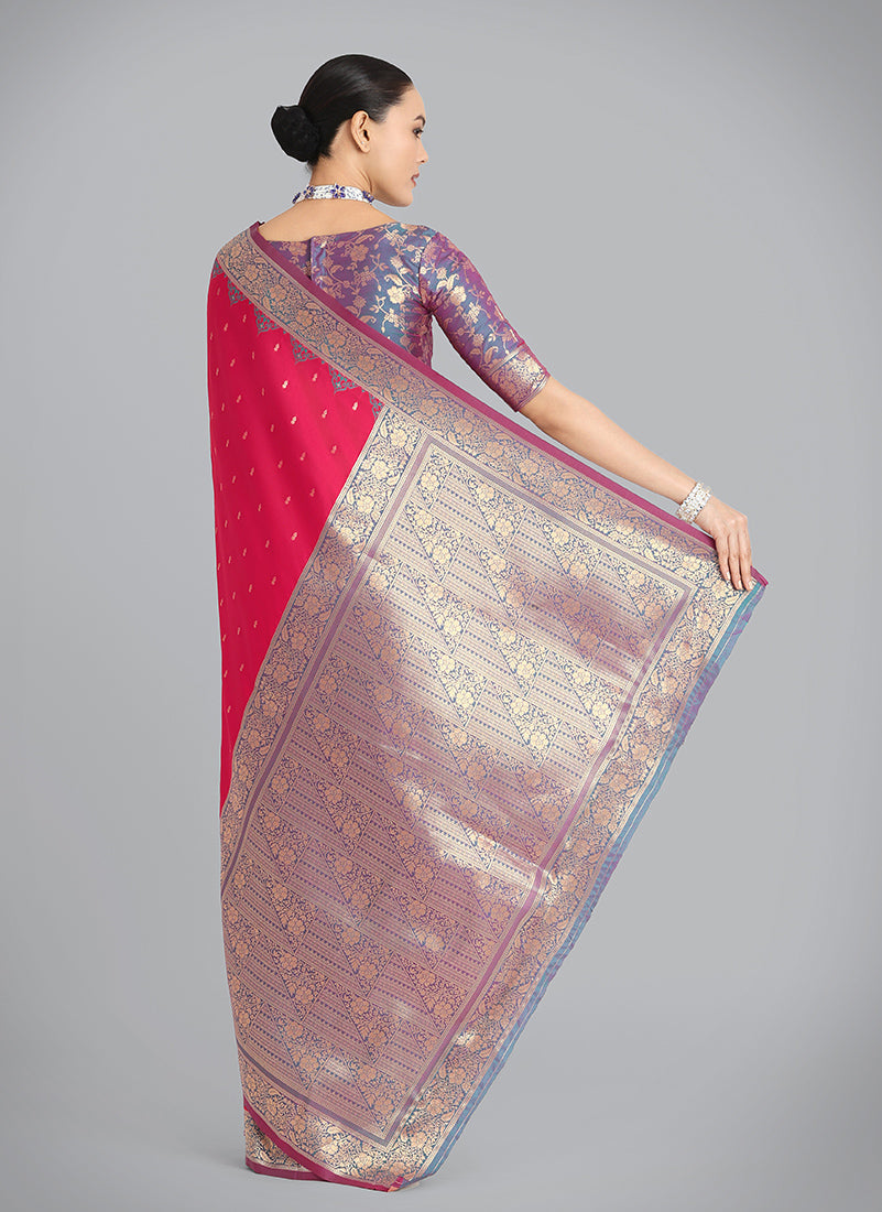 Pink Banarasi Silk Designer Saree with Traditional Zari Weaving