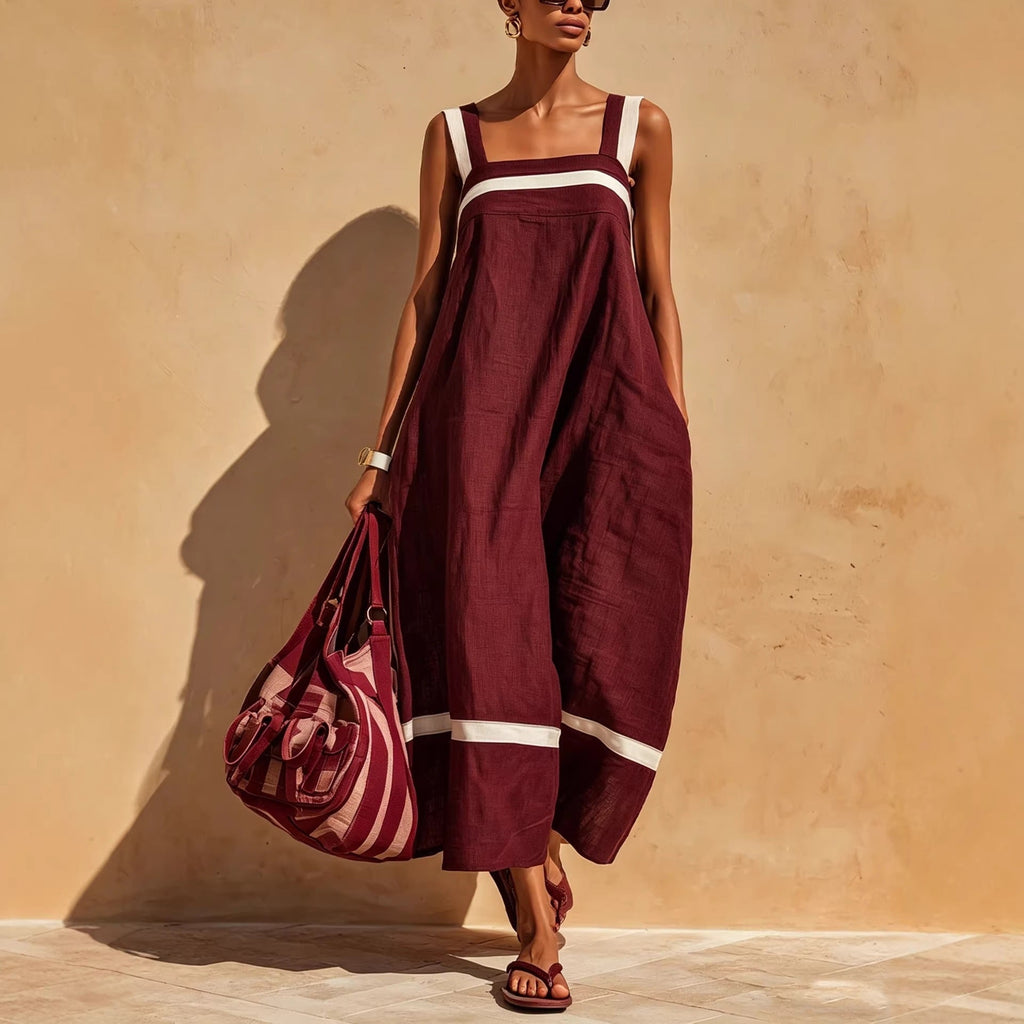 Women's Contrast Strap Midi Dress in Linen Blend - Image 4