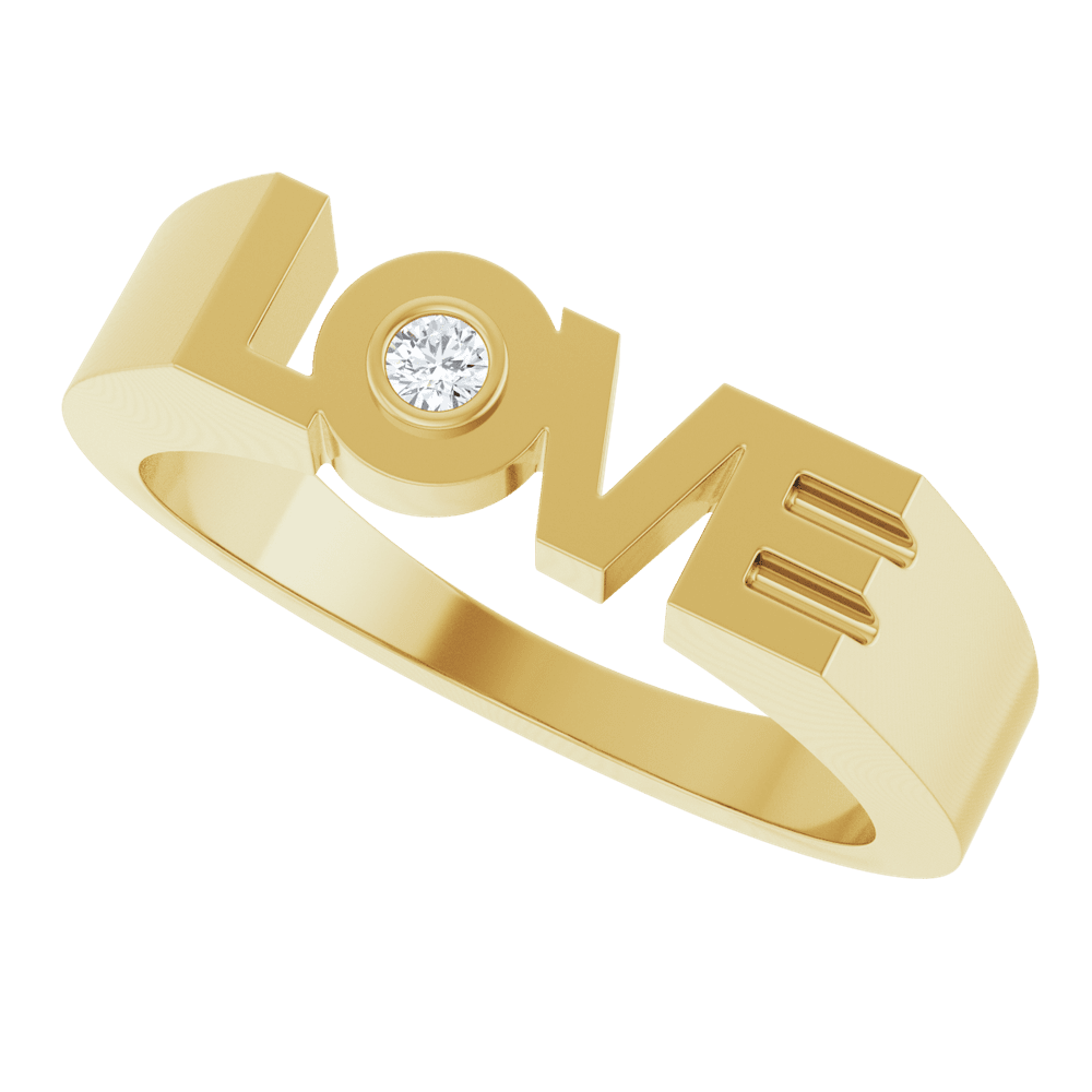 14K Gold LOVE Ring with Natural Diamond  0.03 CT