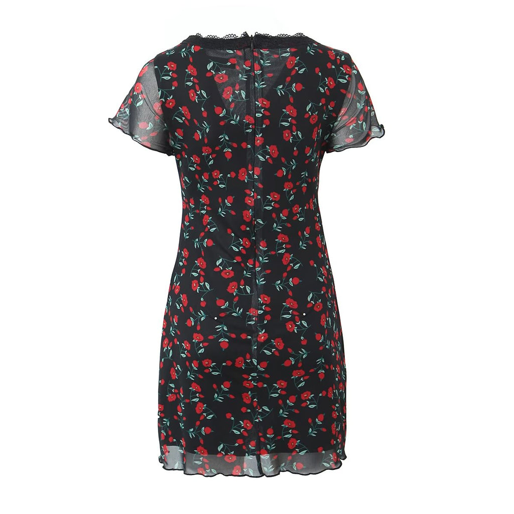 Summer V neck Sexy Print Dress Wishy Hip Dress