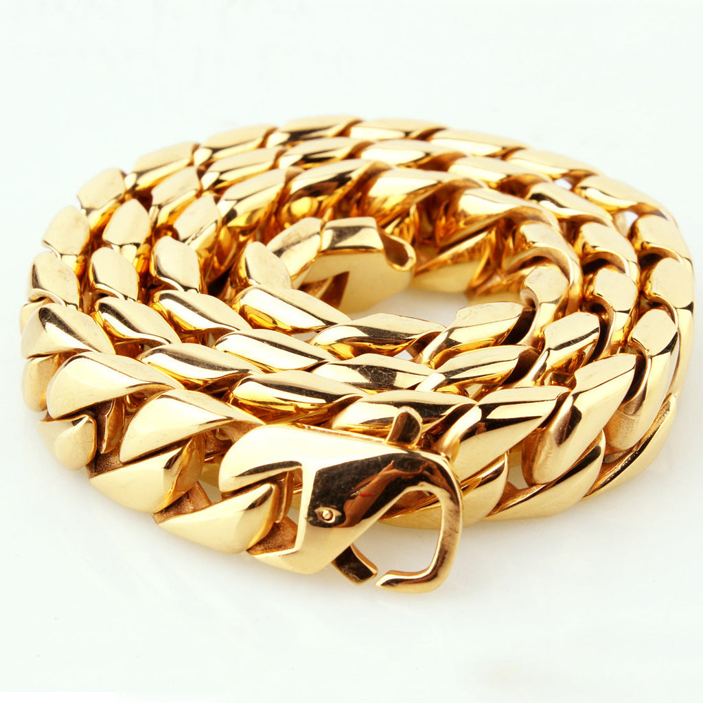 Mens Titanium Steel Stainless Steel Gold-Colored Necklace