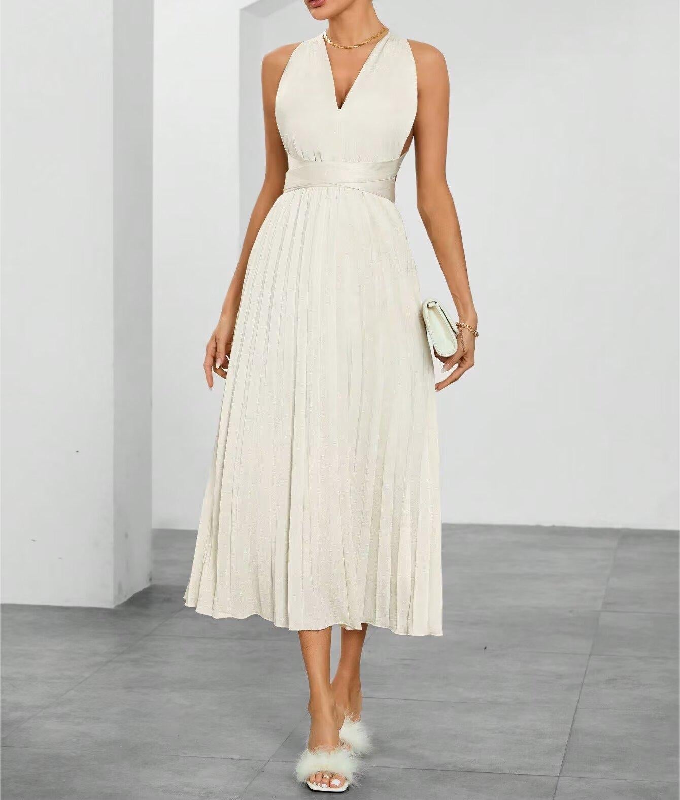 Summer Dress Sexy Back Hollow Out Cutout Cross Strap Design Dress