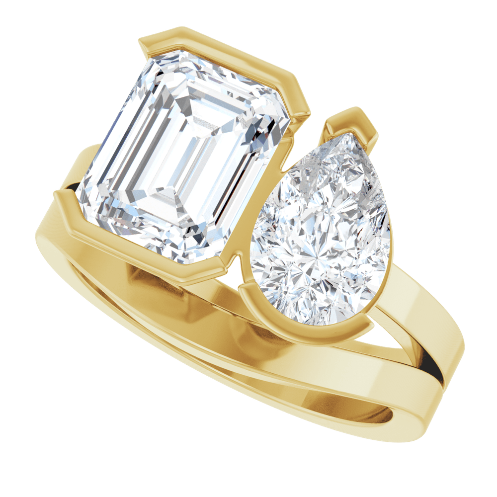 Élodie Two-Stone Engagement Ring with Pear Diamond in Platinum