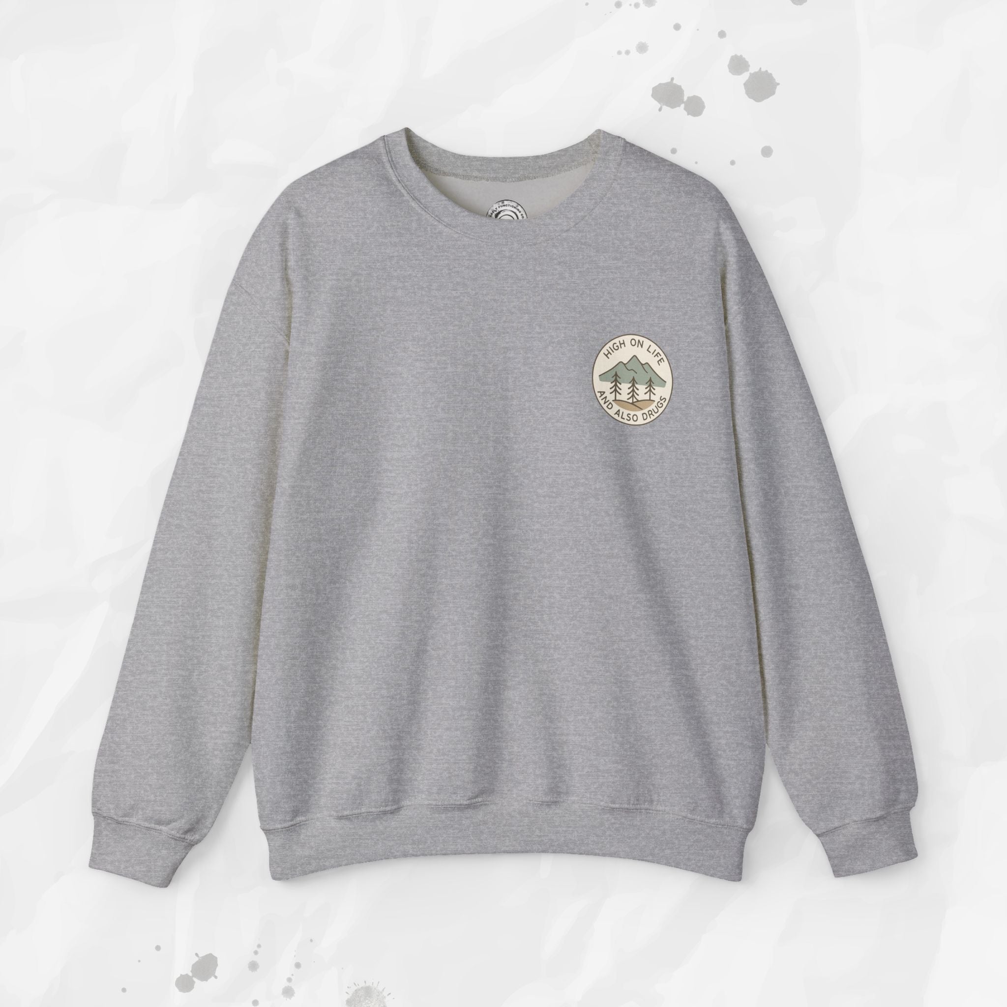 High on Life (and Also Drugs) – Crewneck Sweatshirt (Pocket Print)