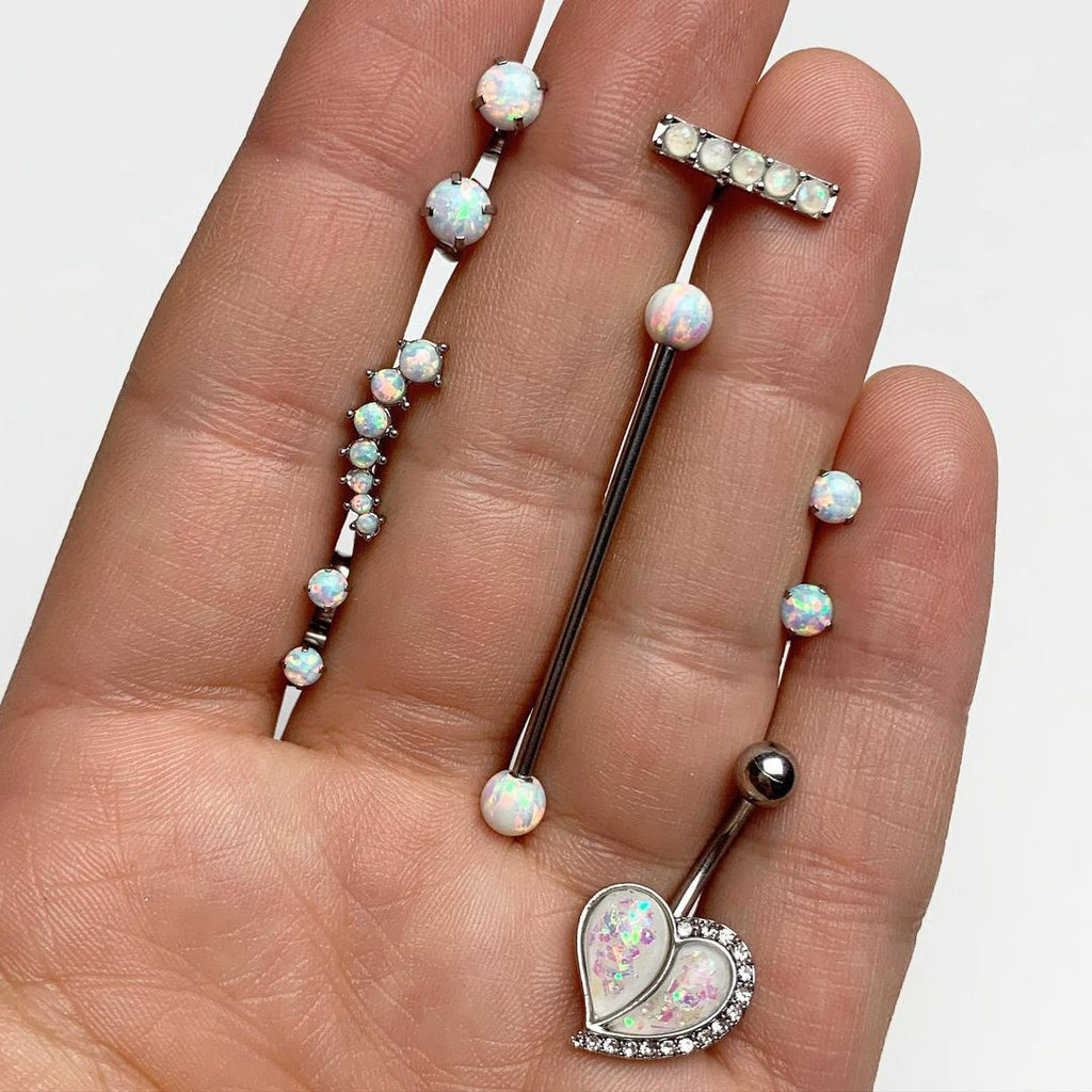 White Synthetic Opal Stud Earrings, Stainless Steel Post Set of 3
