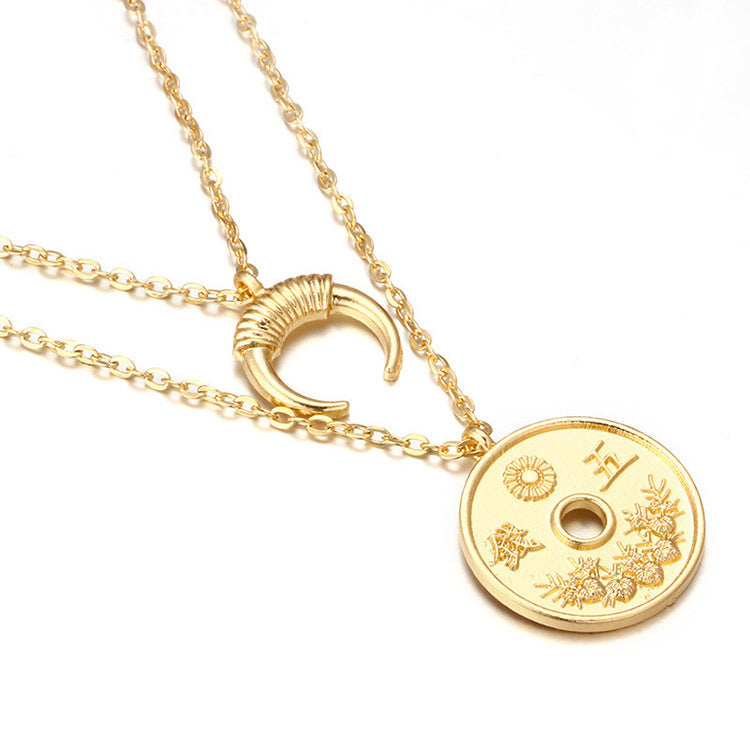 Moon Copper Coin Retro Copper Coin Necklace