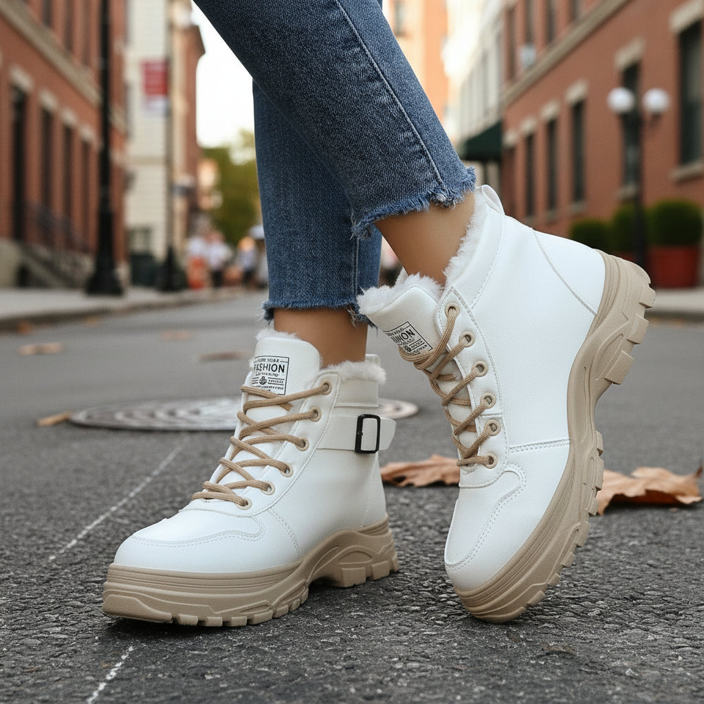 Women’s Mid-Calf Fleece-Lined Winter Boots with Buckle Detail