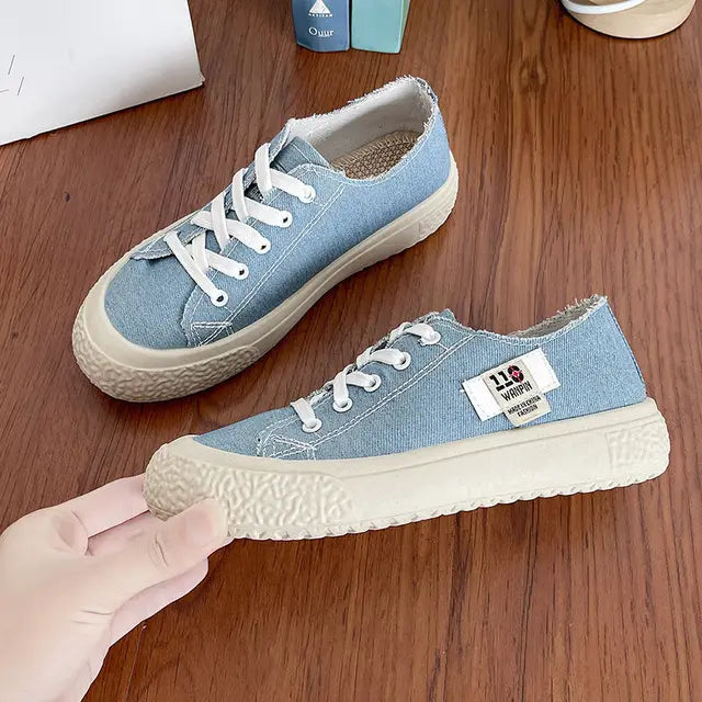 Women's Light Blue Canvas Platform Sneakers with Thick Sole - Image 8