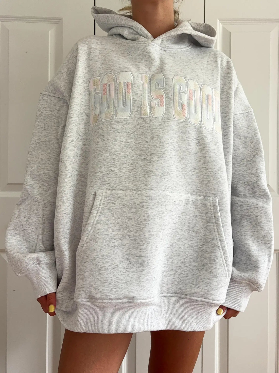 God Is Good Quilted Pastel Embroidered Oversized Hoodie Unisex