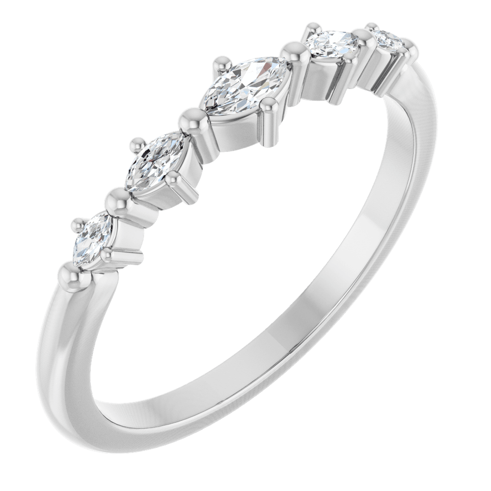 Close-up of the Étoile Marquise Diamond Ring featuring five marquise-cut diamonds in a silver setting.