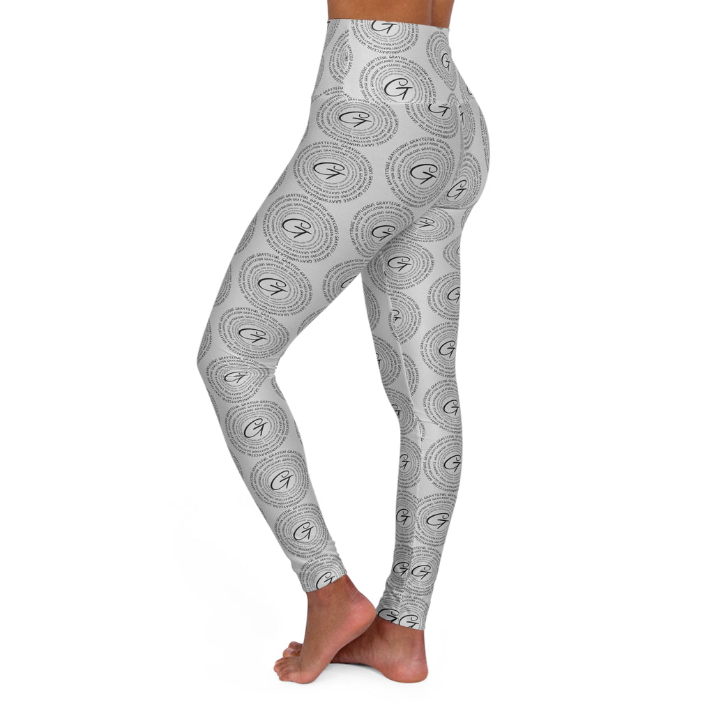 High Waisted Yoga Leggings in Grey and Black Geometric Print