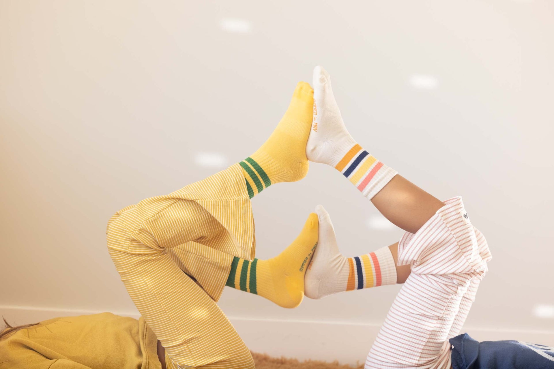 Waterlemon Yellow Retro Striped Crew Tube Socks - Image 3