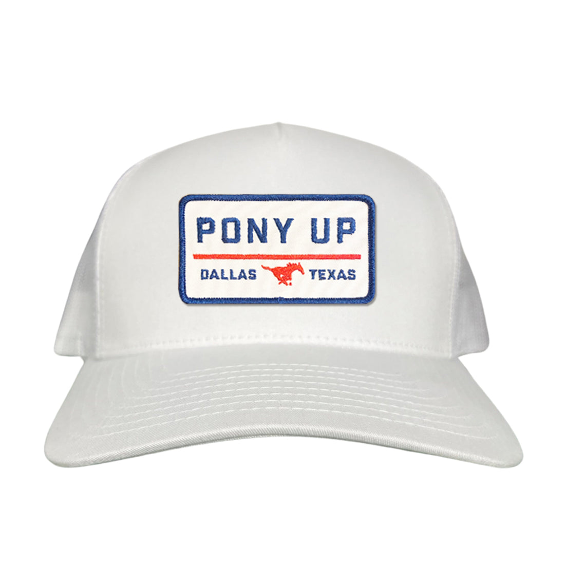 SMU Mustang Pony Up rectangle patch hat with cotton front and mesh back