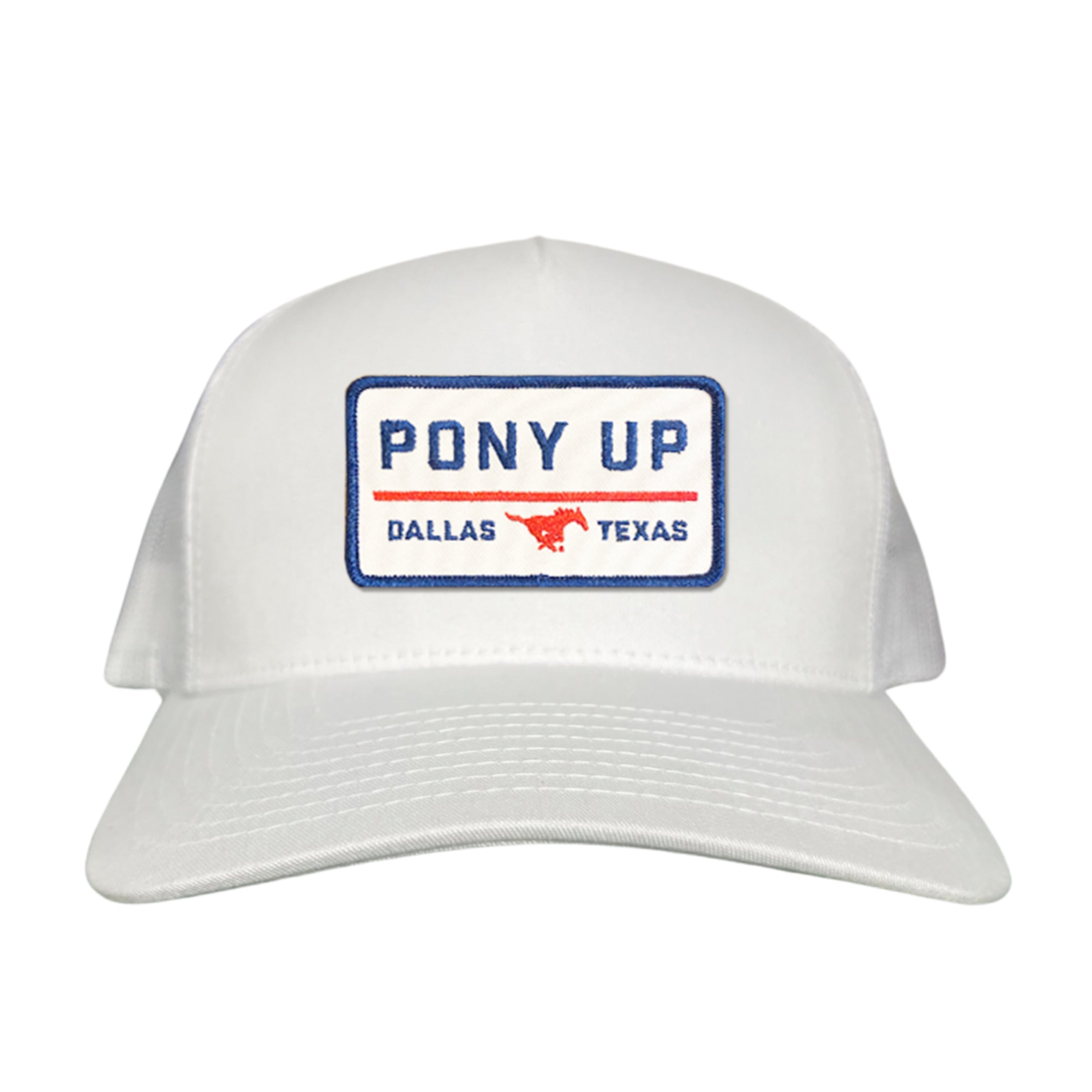 SMU Mustang Pony Up rectangle patch hat with cotton front and mesh back