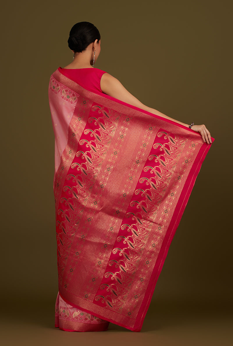 Light Pink Banarasi Silk Blend Saree with Rich Zari Pallu