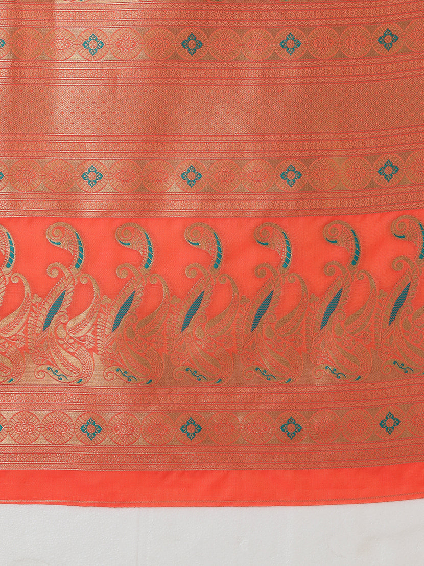 Yellow Banarasi Silk Blend Saree with Paisley Pattern and Zari