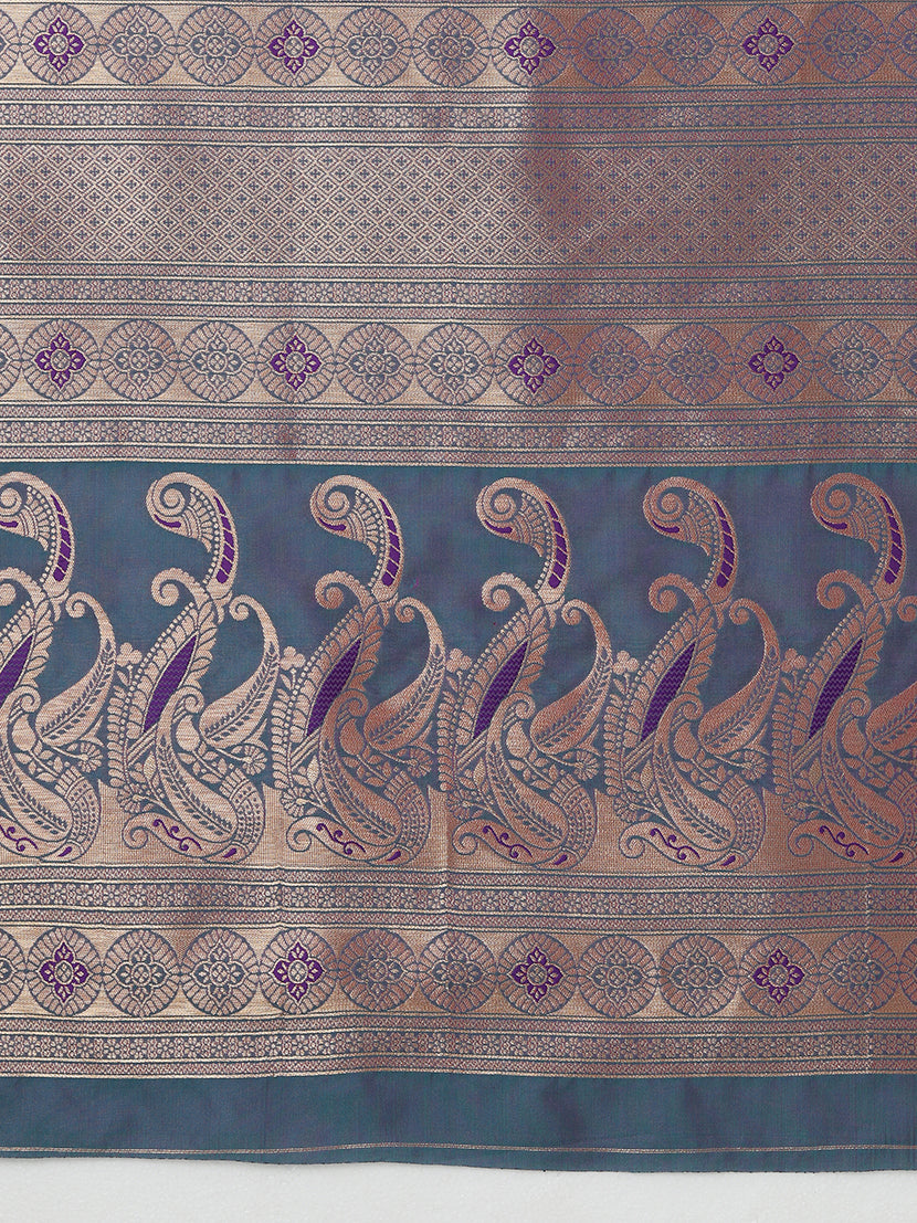 Pink Banarasi Silk Blend Saree with Paisley Patterns and Zari Pallu