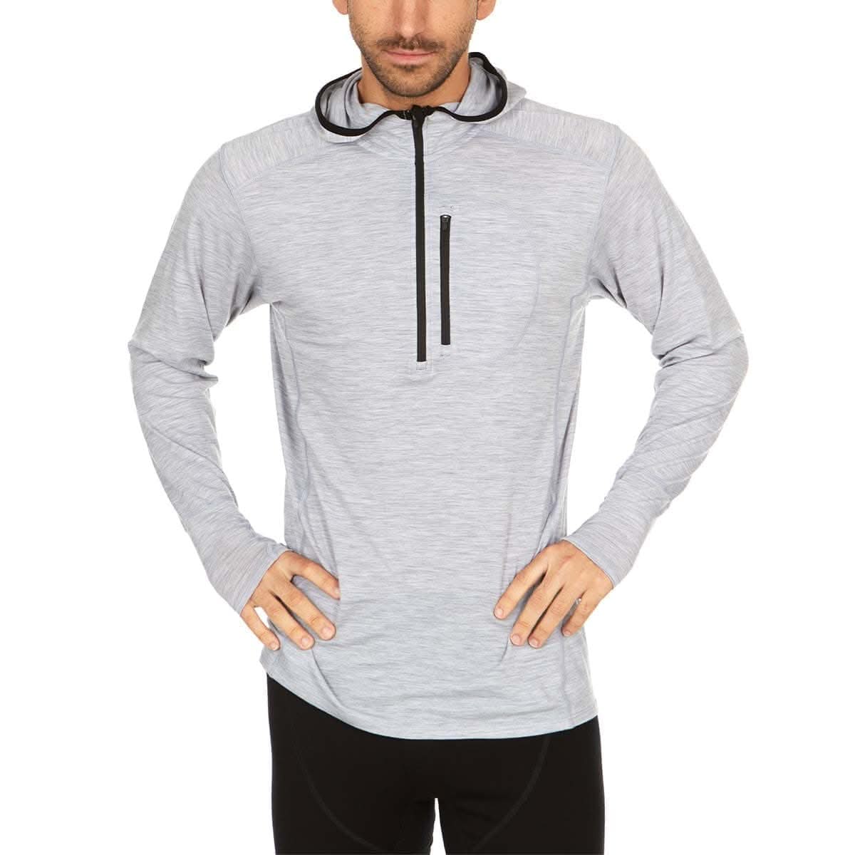 Men's Merino Wool 1/4 Zip Sun Hoodie - Lightweight Athletic Base Layer