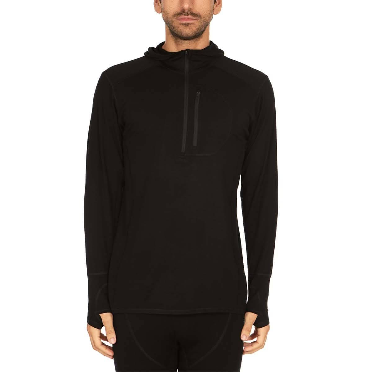 Men's Merino Wool 1/4 Zip Sun Hoodie - Lightweight Athletic Base Layer