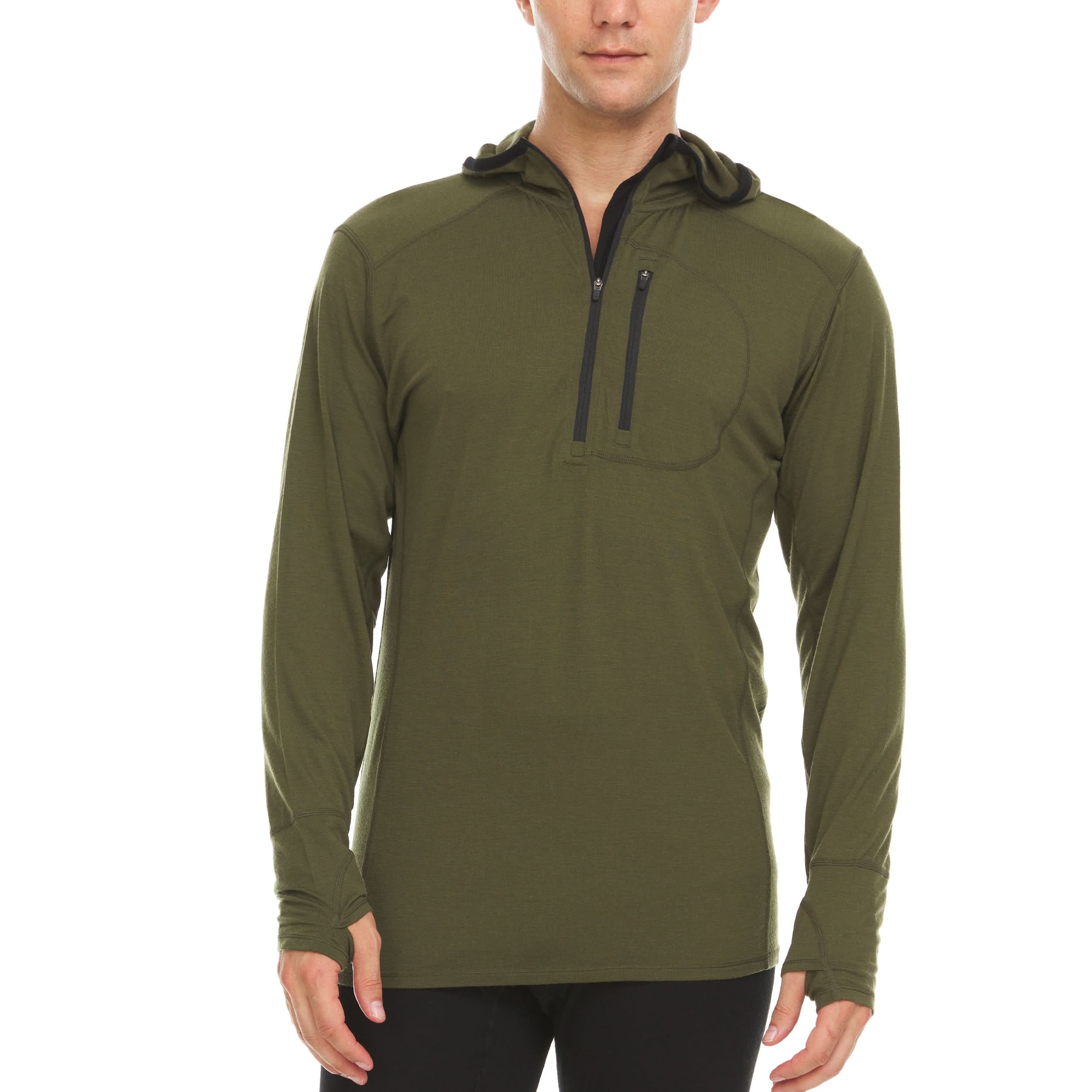Men's Merino Wool 1/4 Zip Sun Hoodie - Lightweight Athletic Base Layer