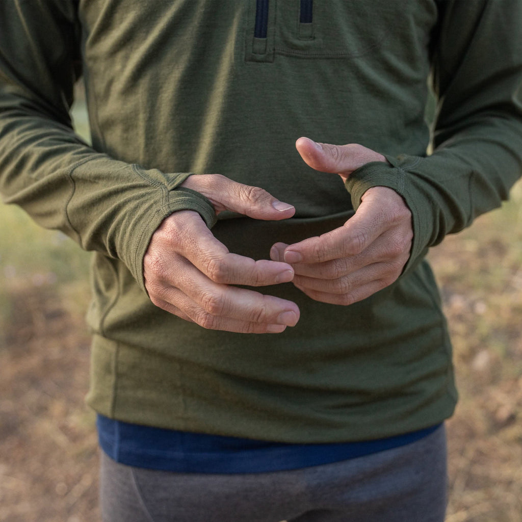 Men's Merino Wool 1/4 Zip Sun Hoodie - Lightweight Athletic Base Layer