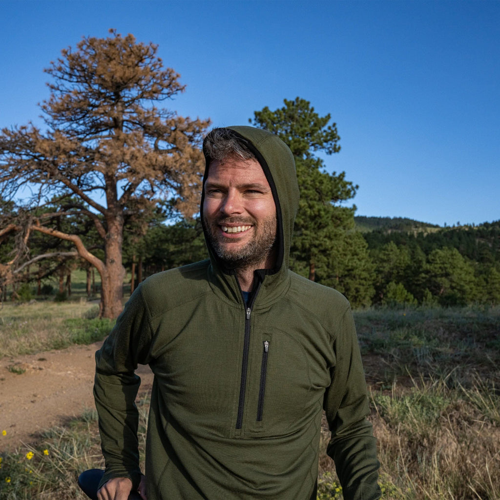 Men's Merino Wool 1/4 Zip Sun Hoodie - Lightweight Athletic Base Layer