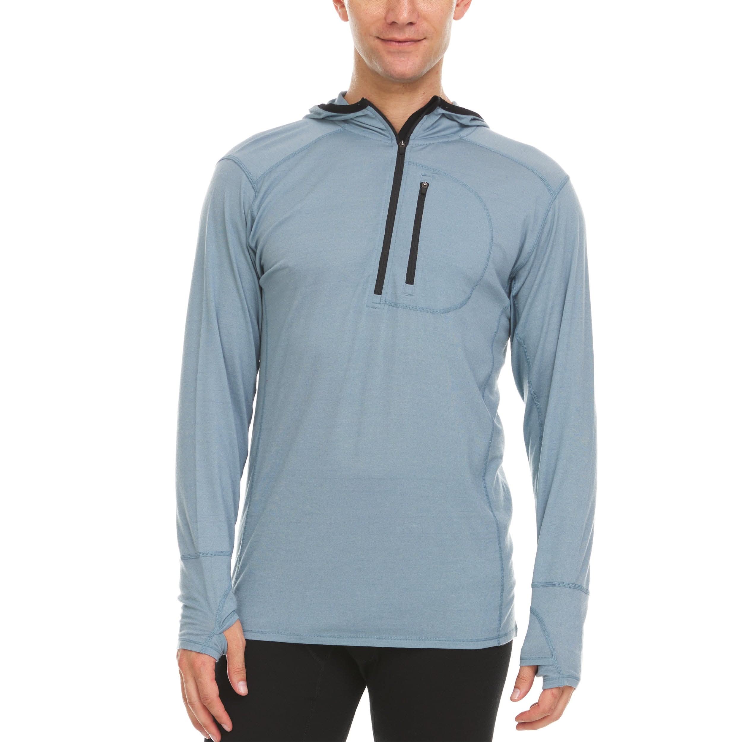 Men's Merino Wool 1/4 Zip Sun Hoodie - Lightweight Athletic Base Layer