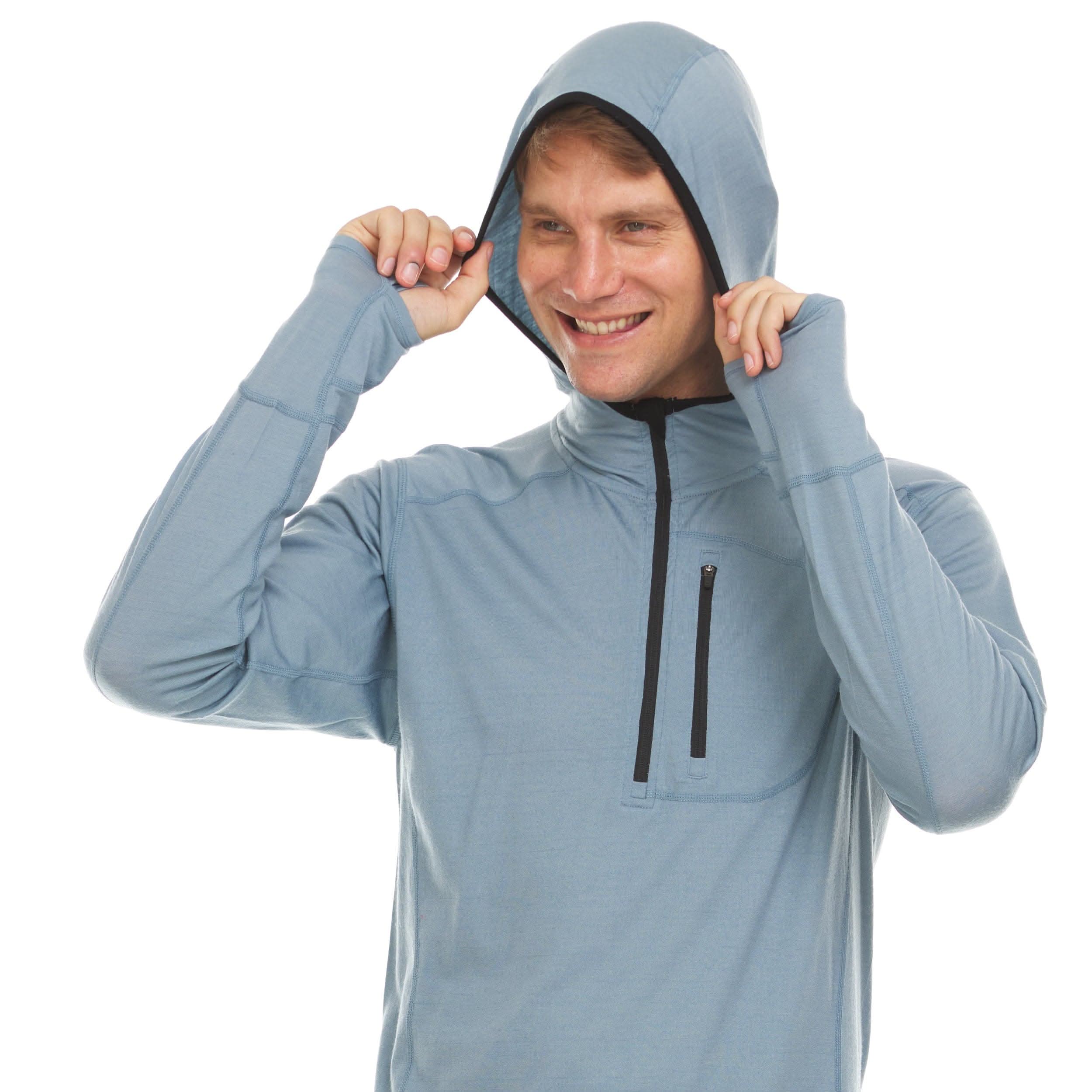 Men's Merino Wool 1/4 Zip Sun Hoodie - Lightweight Athletic Base Layer