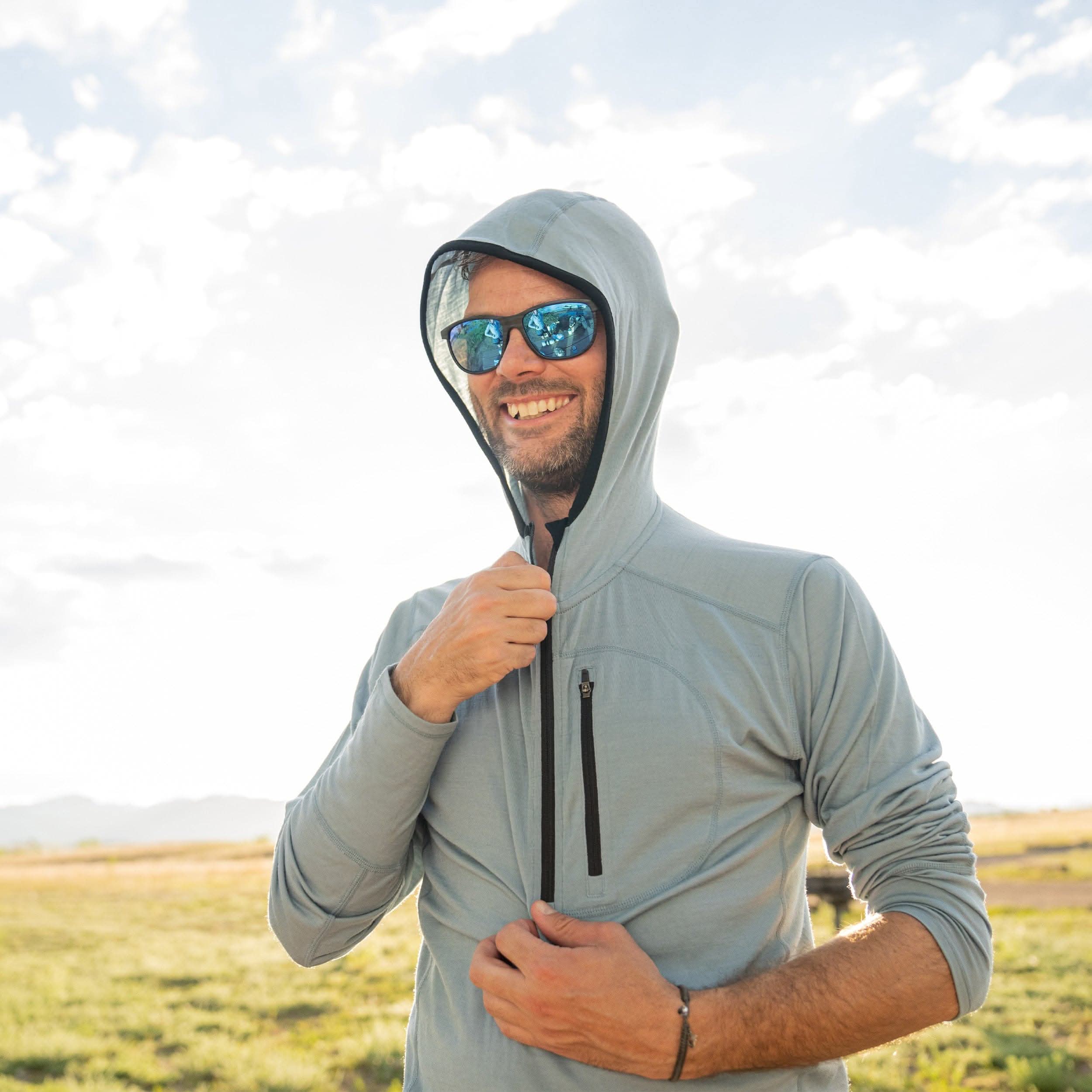 Men's Merino Wool 1/4 Zip Sun Hoodie - Lightweight Athletic Base Layer