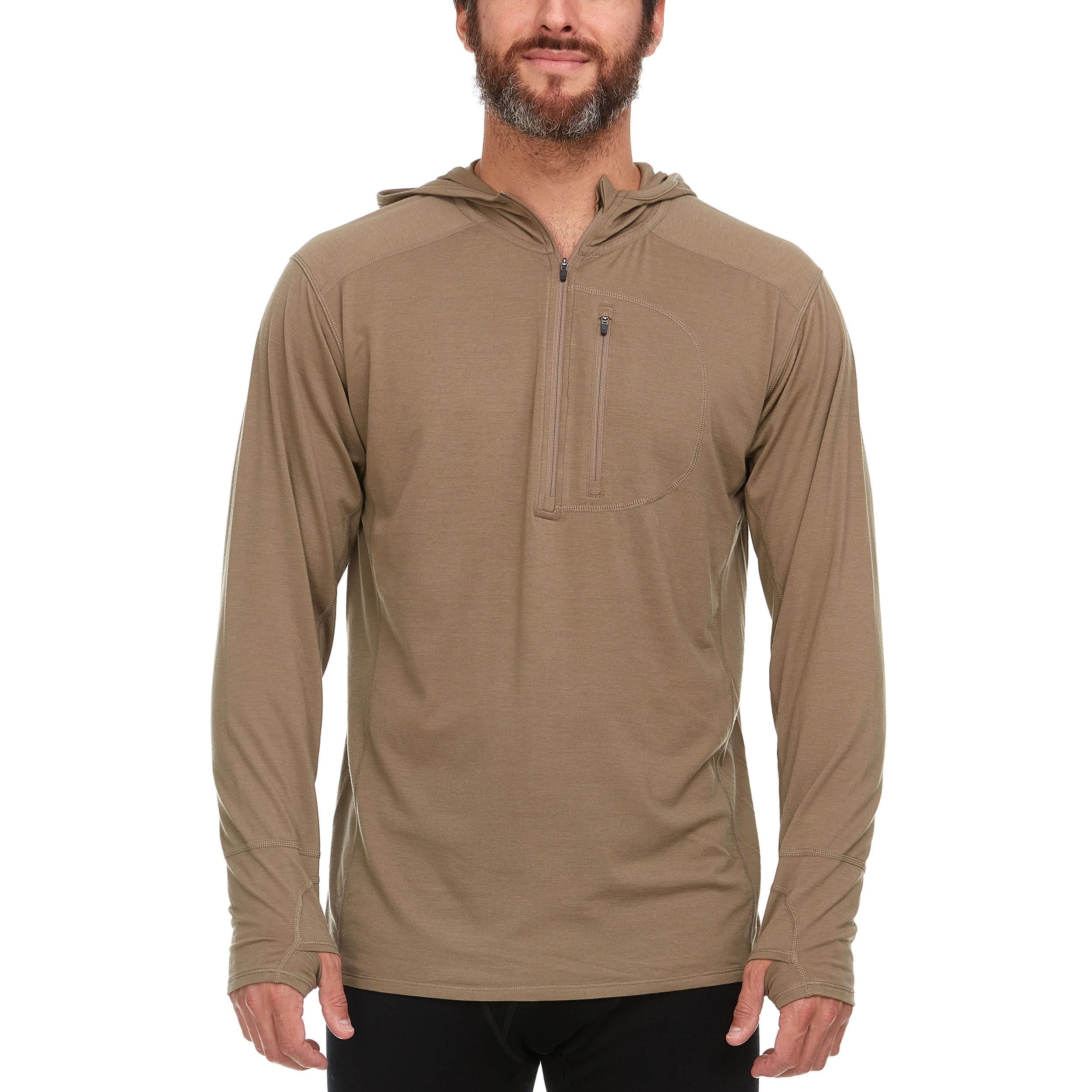 Men's Merino Wool 1/4 Zip Sun Hoodie - Lightweight Athletic Base Layer