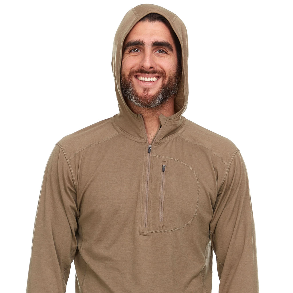 Men's Merino Wool 1/4 Zip Sun Hoodie - Lightweight Athletic Base Layer