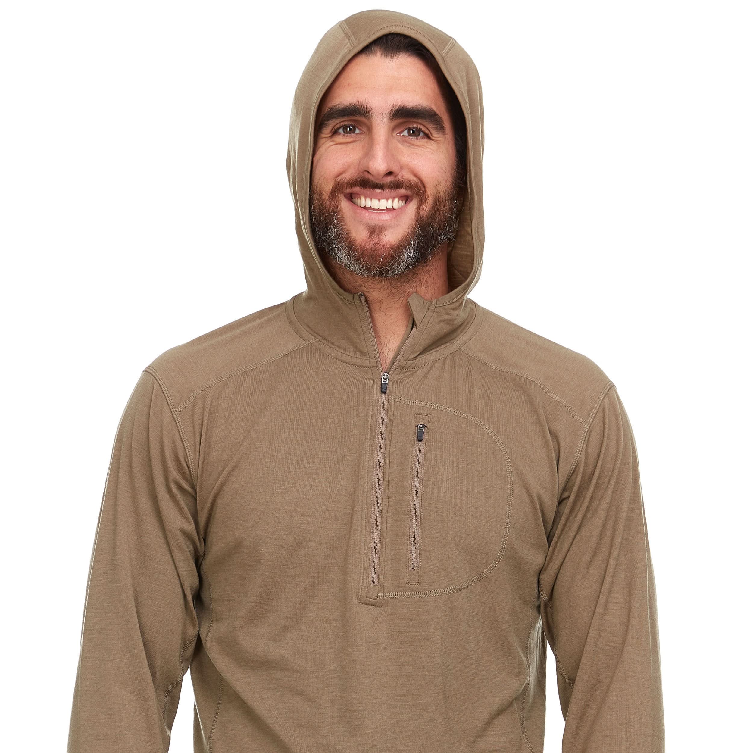 Men's Merino Wool 1/4 Zip Sun Hoodie - Lightweight Athletic Base Layer