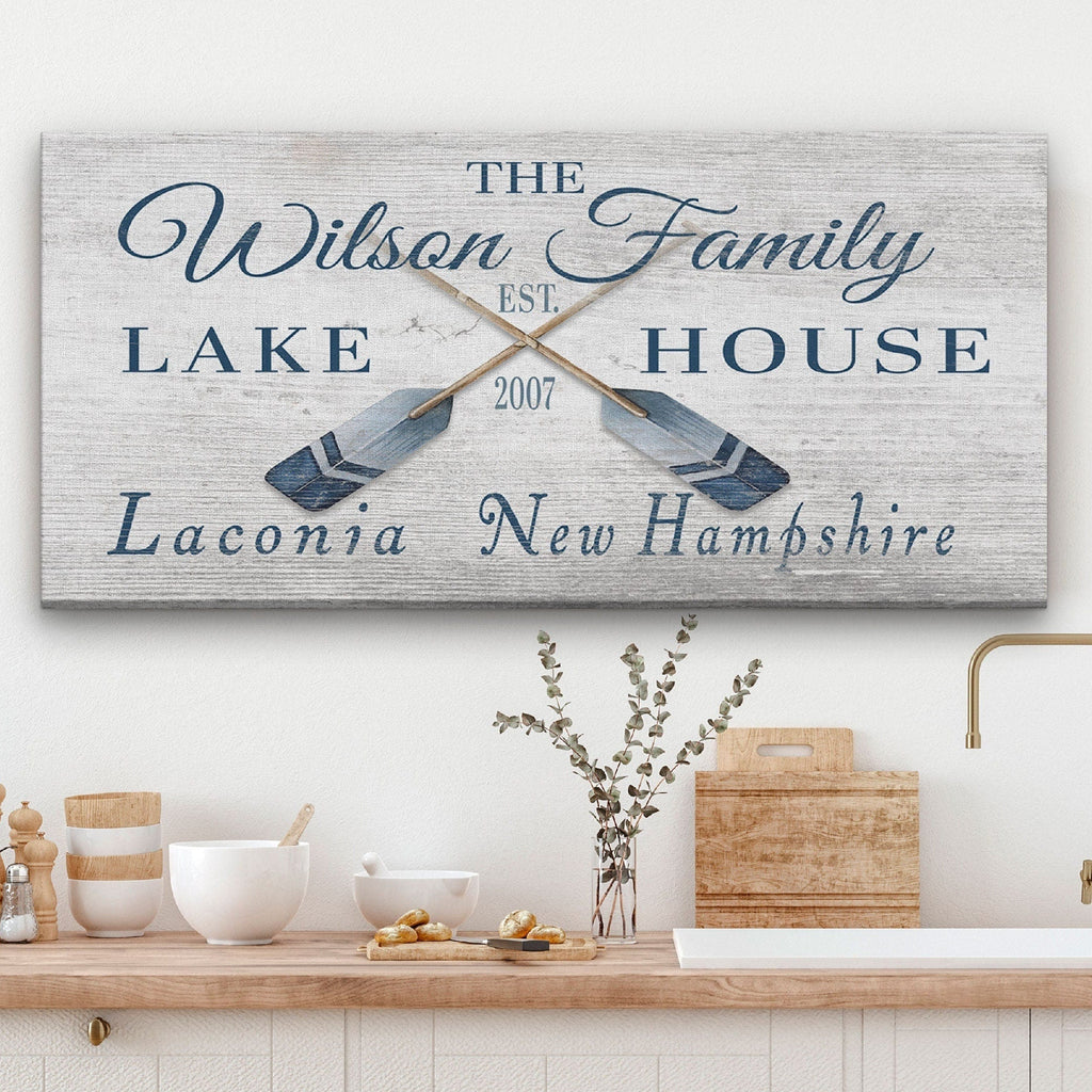 Personalized Coordinates Sign with Rustic Oars and Paddles Decor