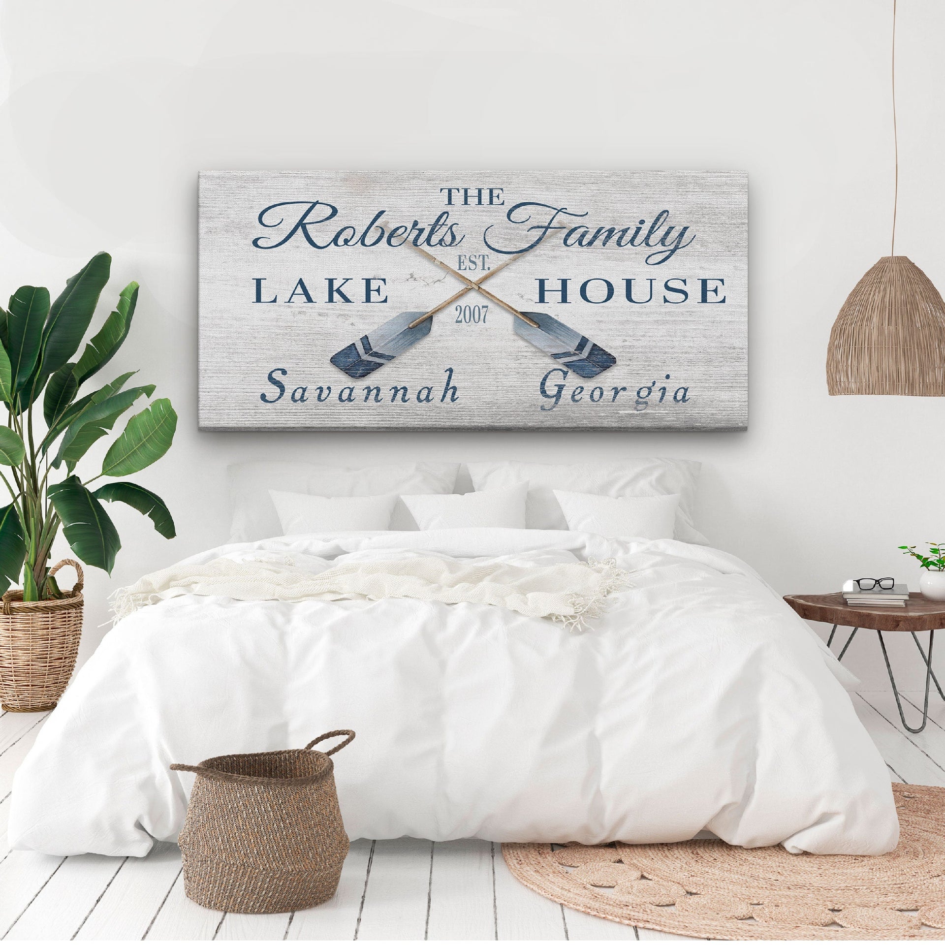 Personalized Coordinates Sign with Rustic Oars and Paddles Decor