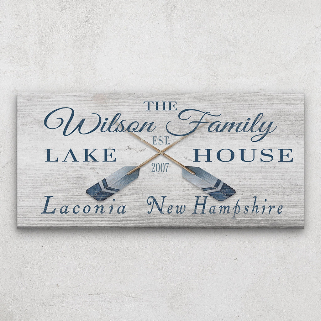 Personalized Coordinates Sign with Rustic Oars and Paddles Decor