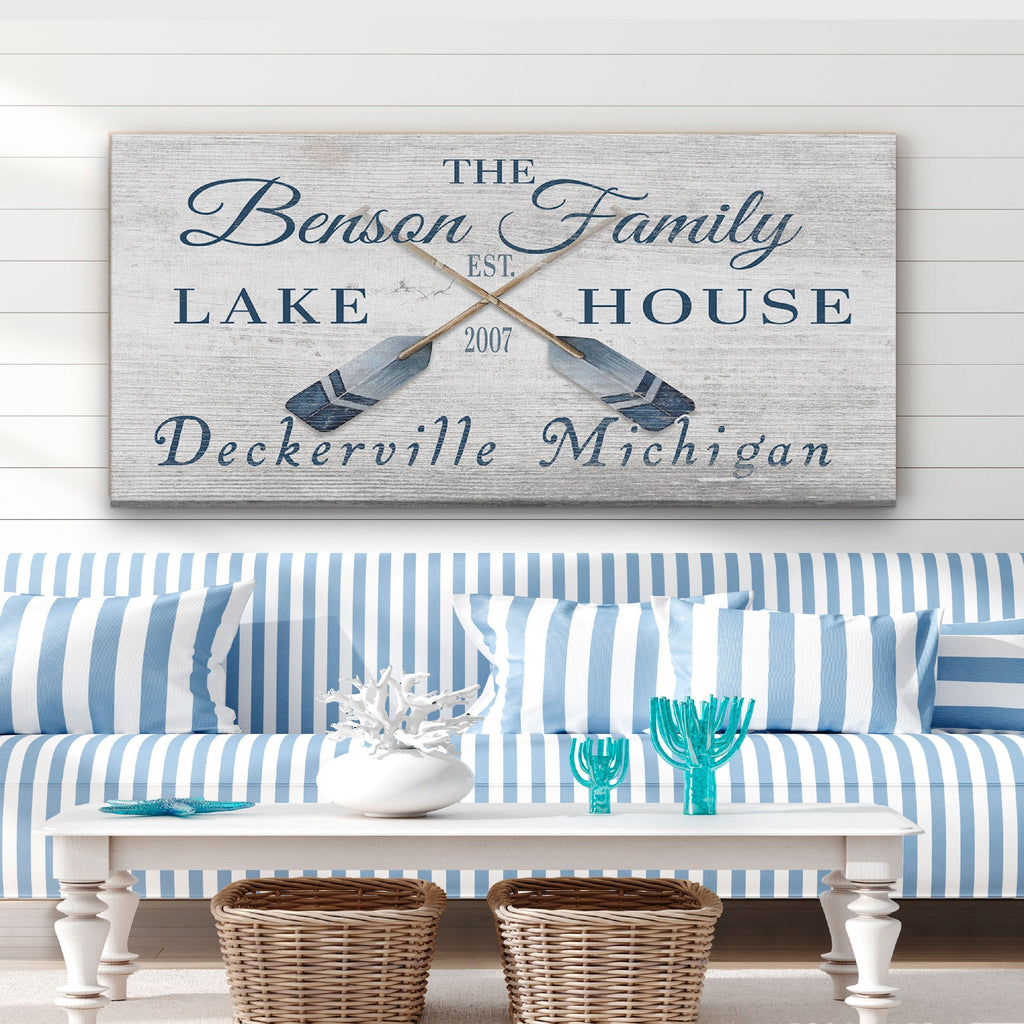 Personalized Coordinates Sign with Rustic Oars and Paddles Decor