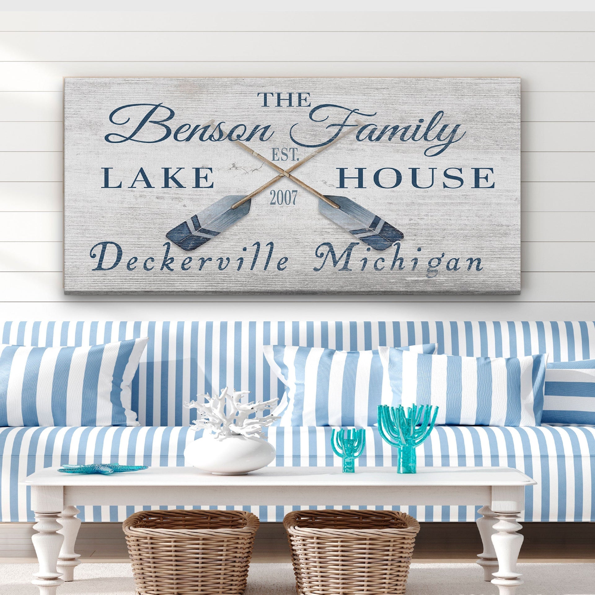 Personalized Coordinates Sign with Rustic Oars and Paddles Decor