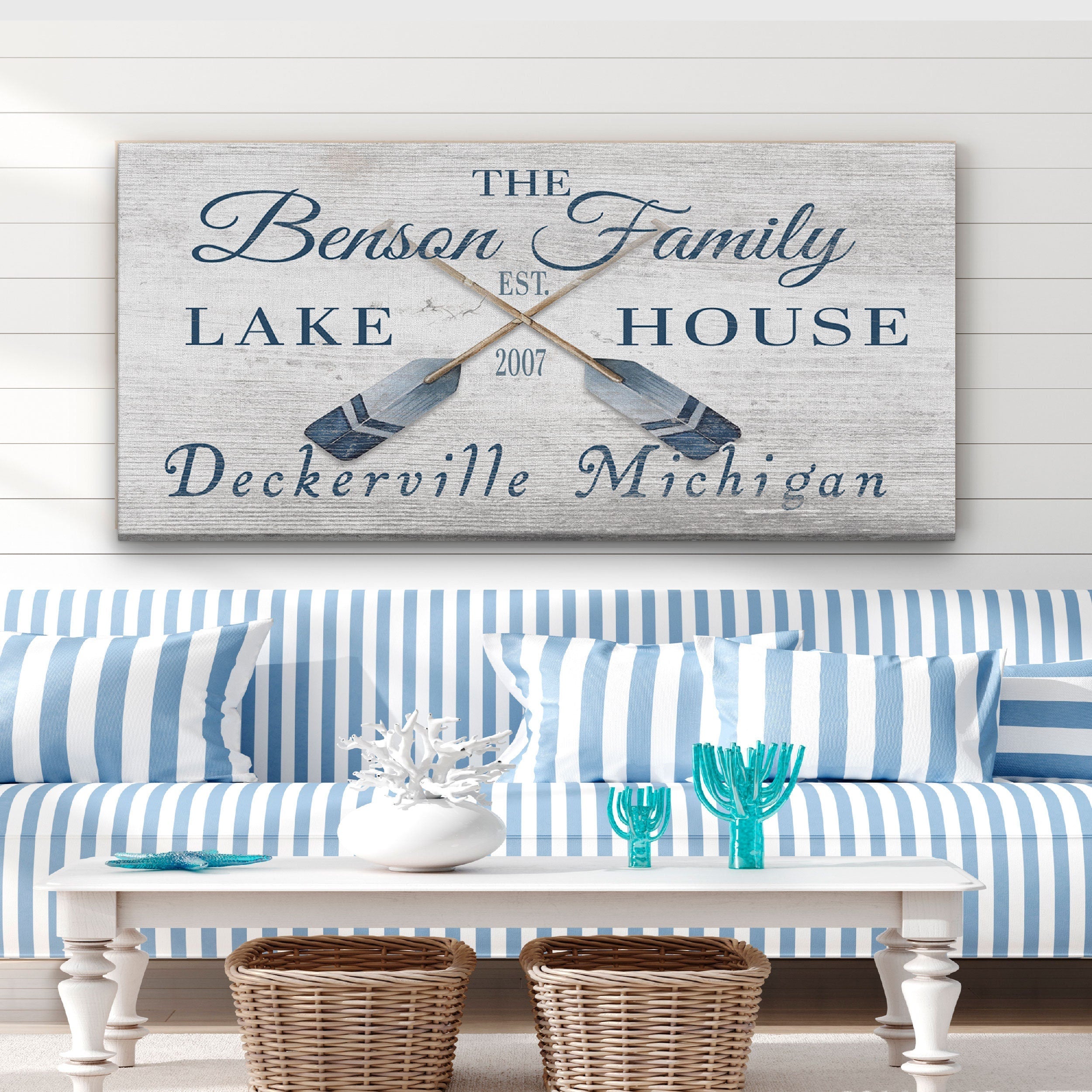 Personalized Coordinates Sign with Rustic Oars and Paddles Decor