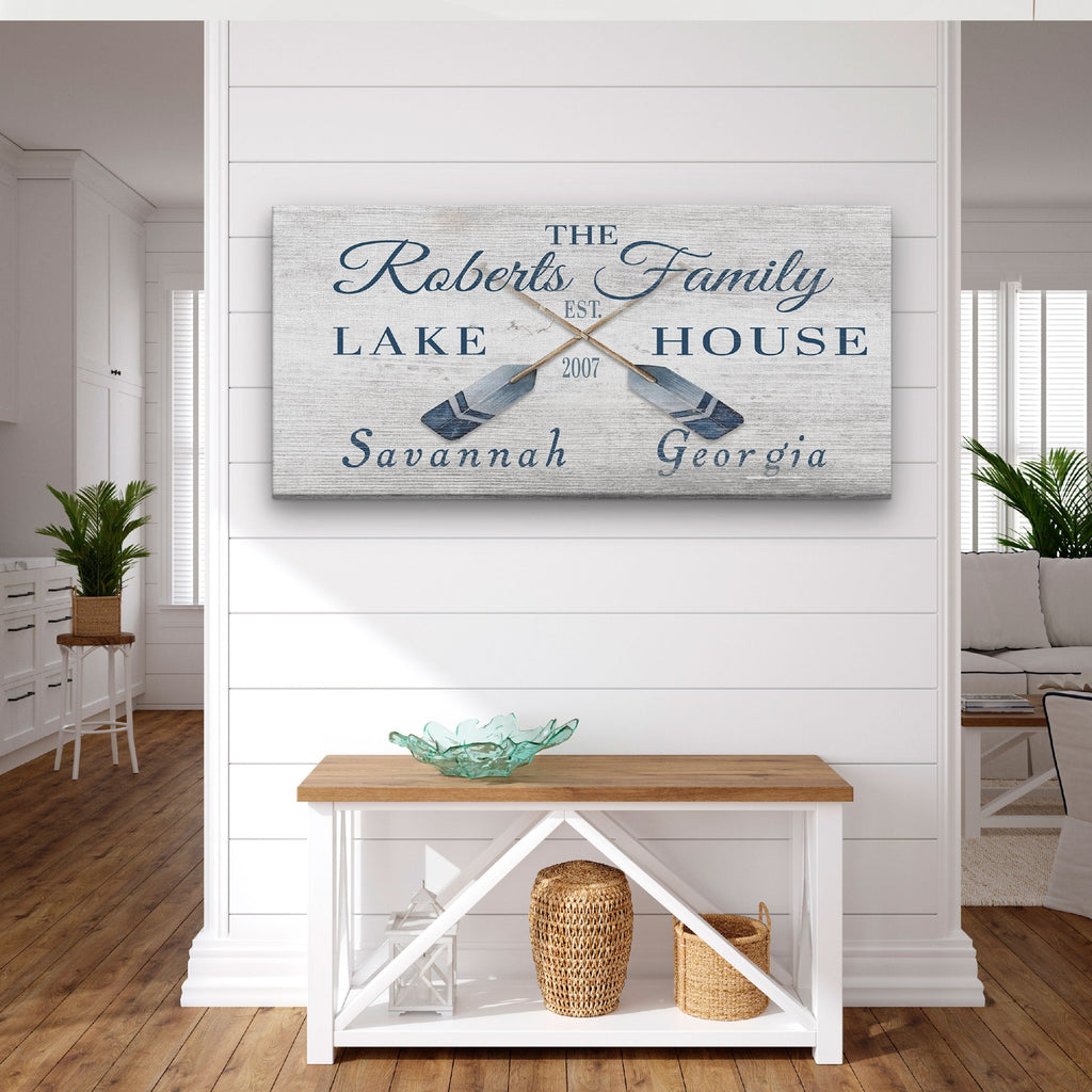 Personalized Coordinates Sign with Rustic Oars and Paddles Decor