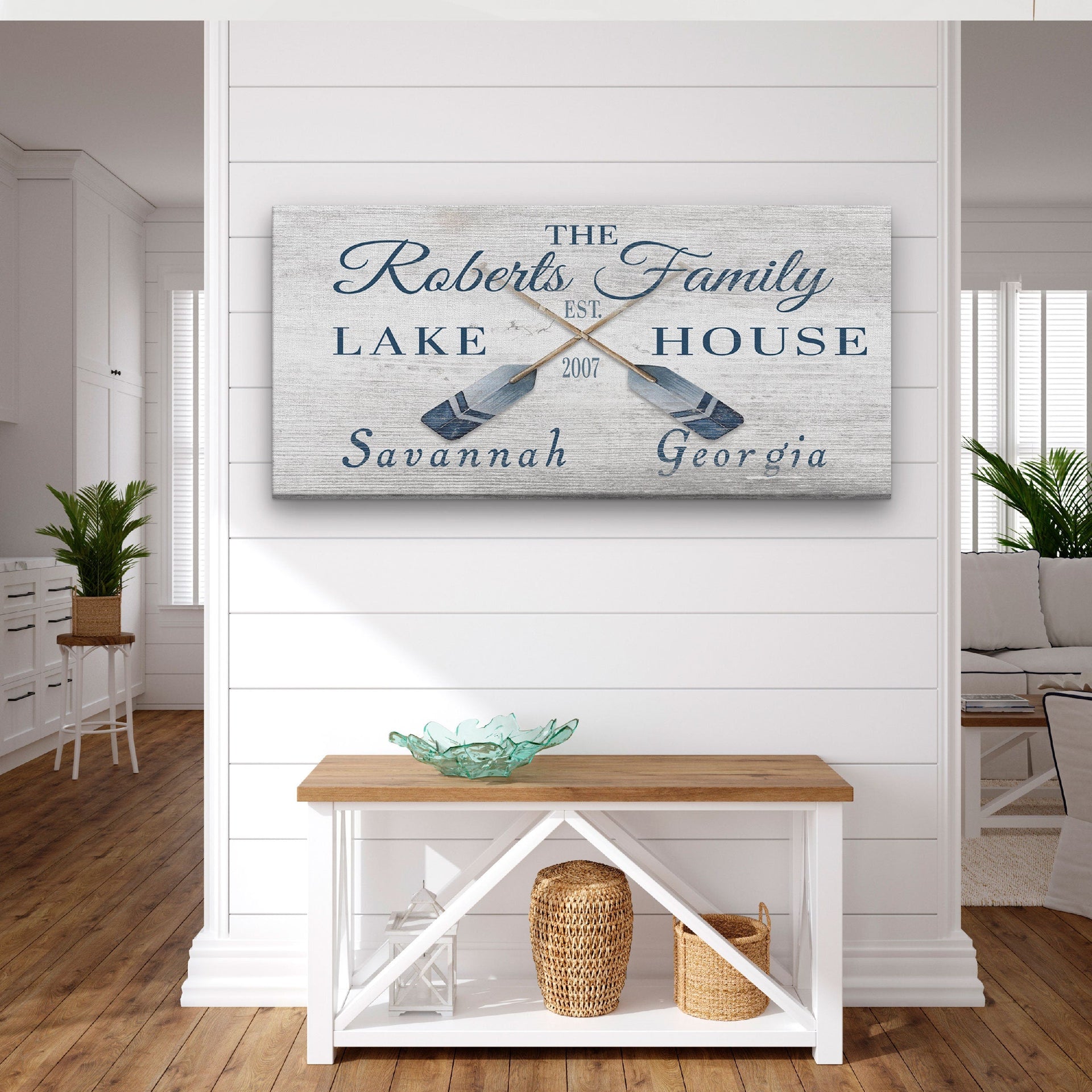Personalized Coordinates Sign with Rustic Oars and Paddles Decor
