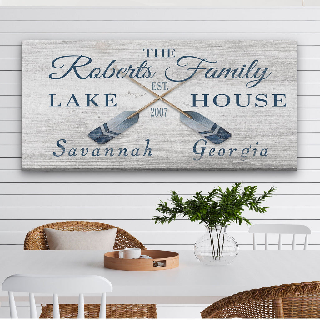 Personalized Coordinates Sign with Rustic Oars and Paddles Decor