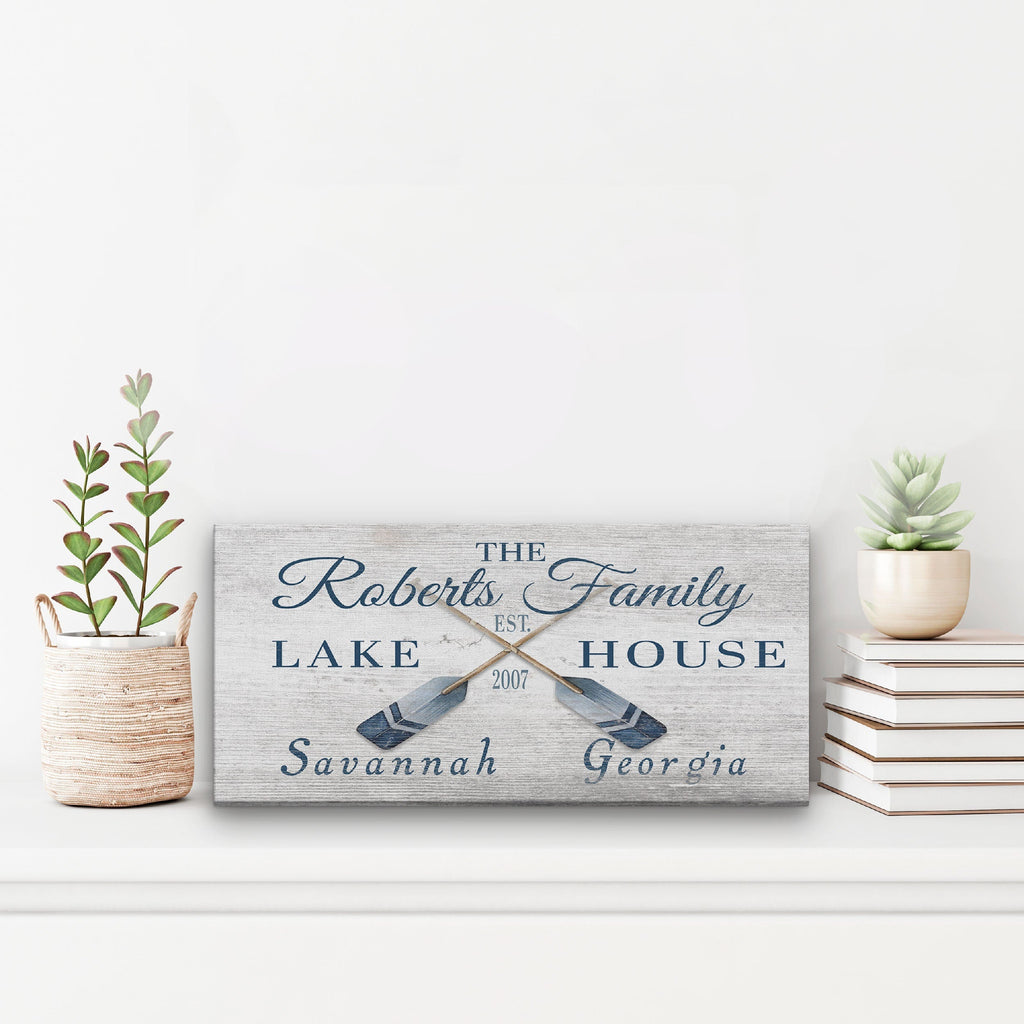 Personalized Coordinates Sign with Rustic Oars and Paddles Decor