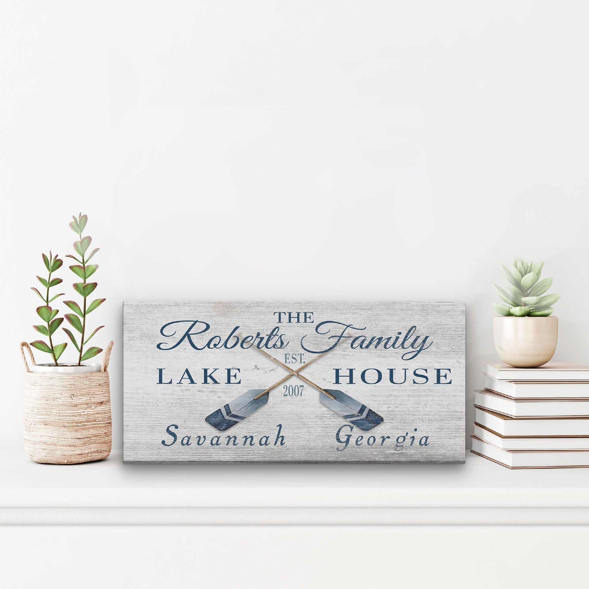 Personalized Coordinates Sign with Rustic Oars and Paddles Decor