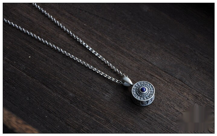 S925 Silver Retro Thai Silver Lapis Lazuli Six-character Mantra Pendant