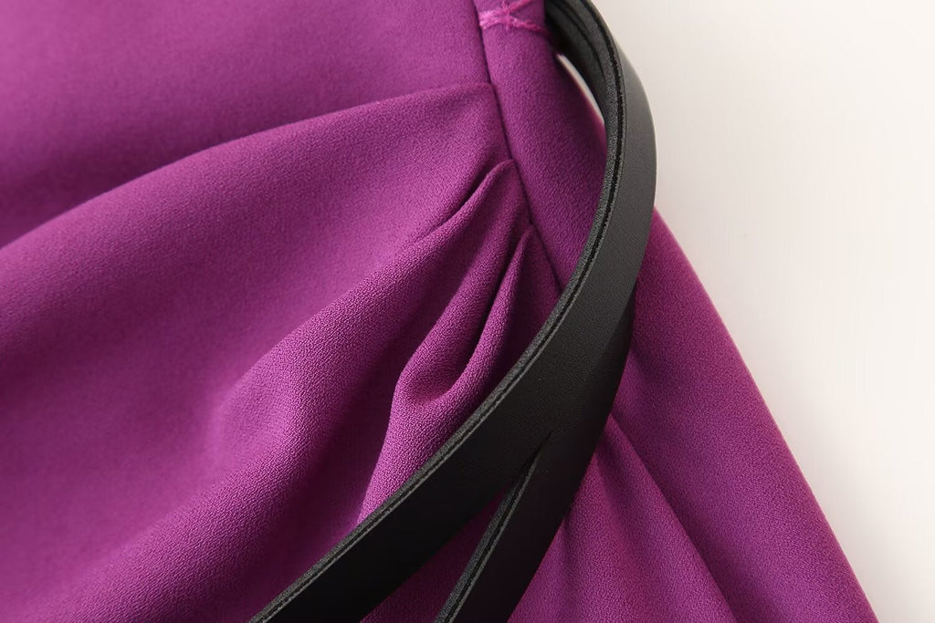 Fall Women Clothing Simple Thin with Belt Midi Dress