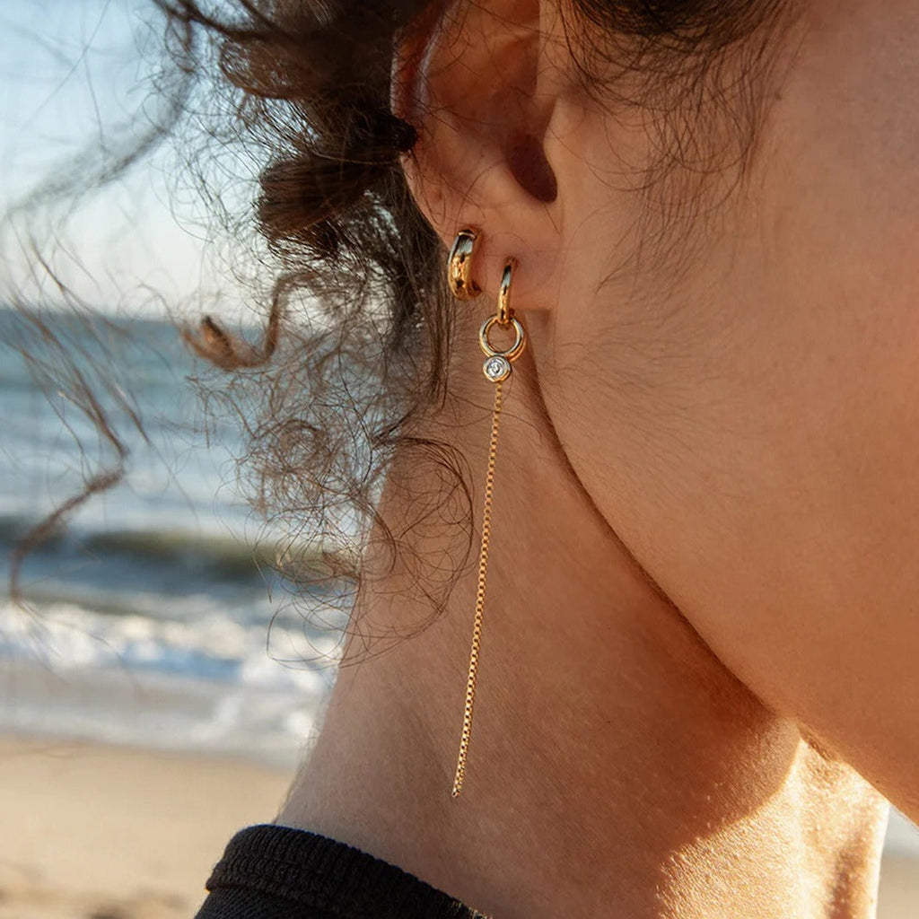 Luxury 18K gold tassel drop earrings with cubic zirconia accents